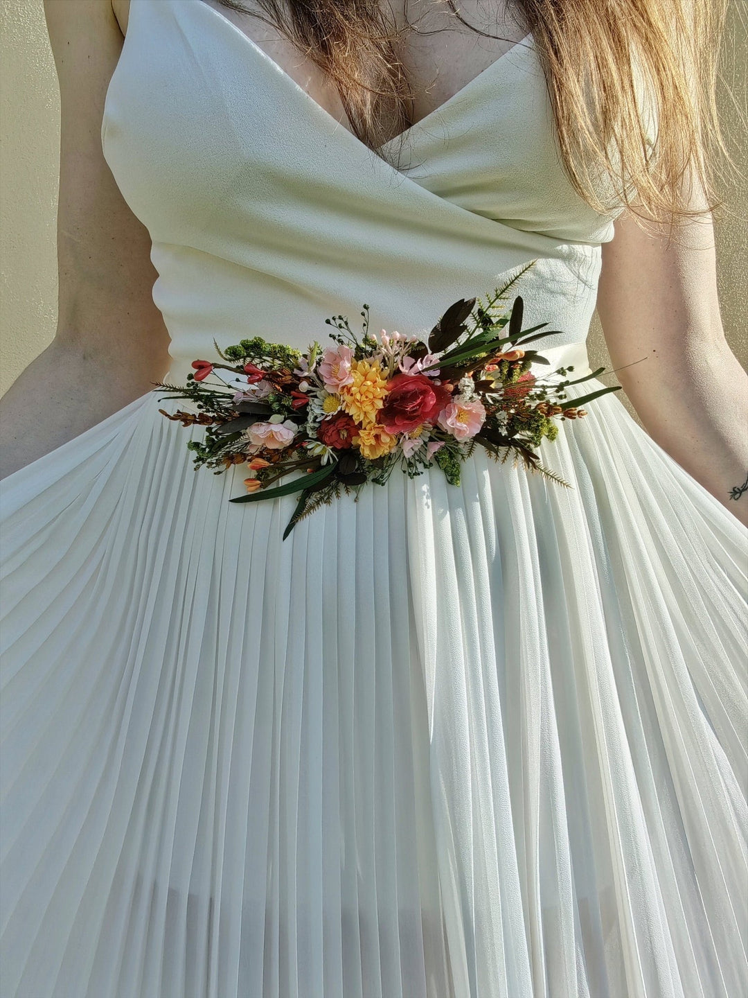 Handmade Summer Flower Bridal Belt: Colorful Wedding Sash – handmade floral hair accessory by magaela