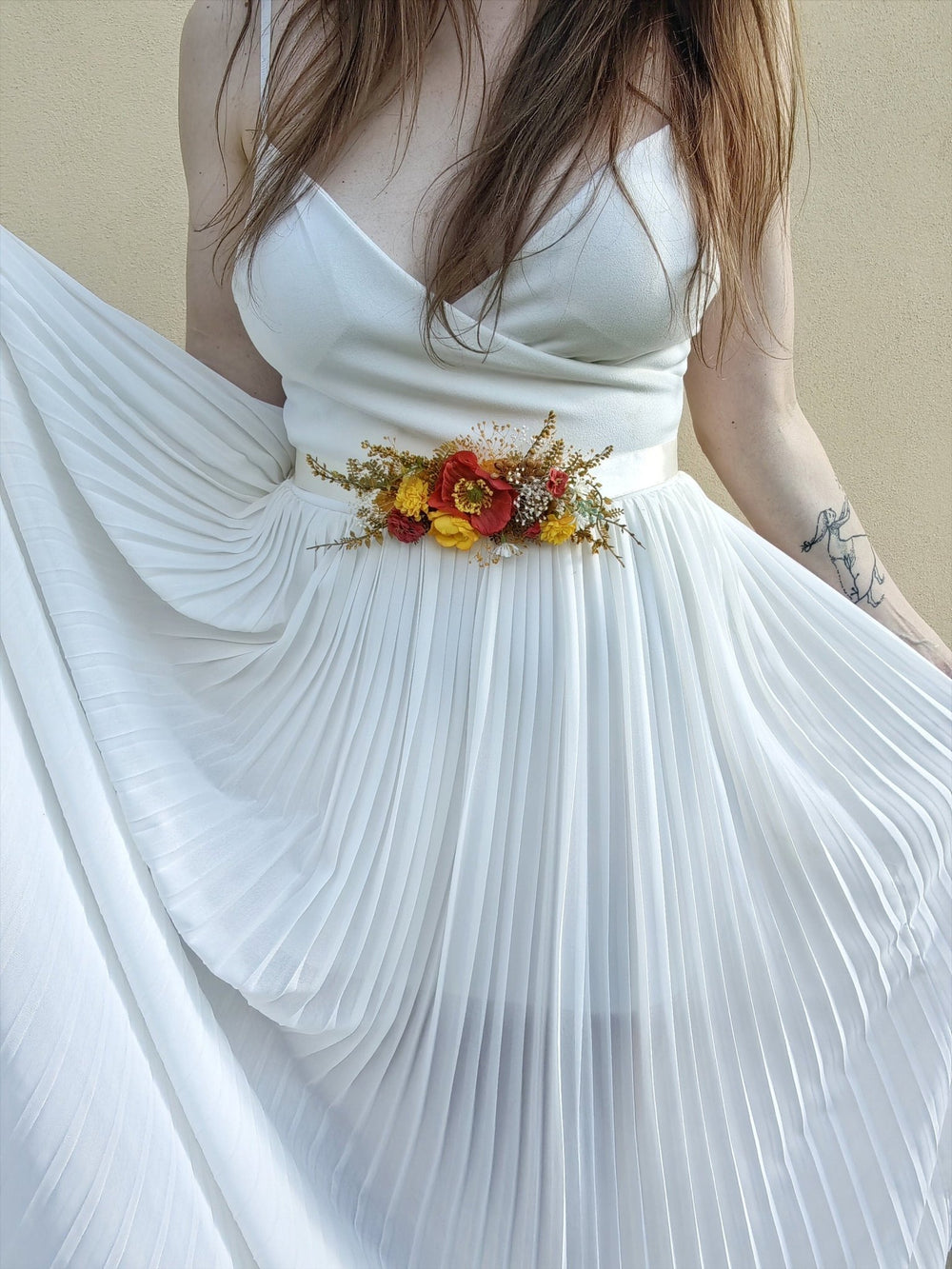 Red & Yellow Poppy Flower Belt: Boho Bridal Dress, Summer Wedding – handmade floral hair accessory by magaela