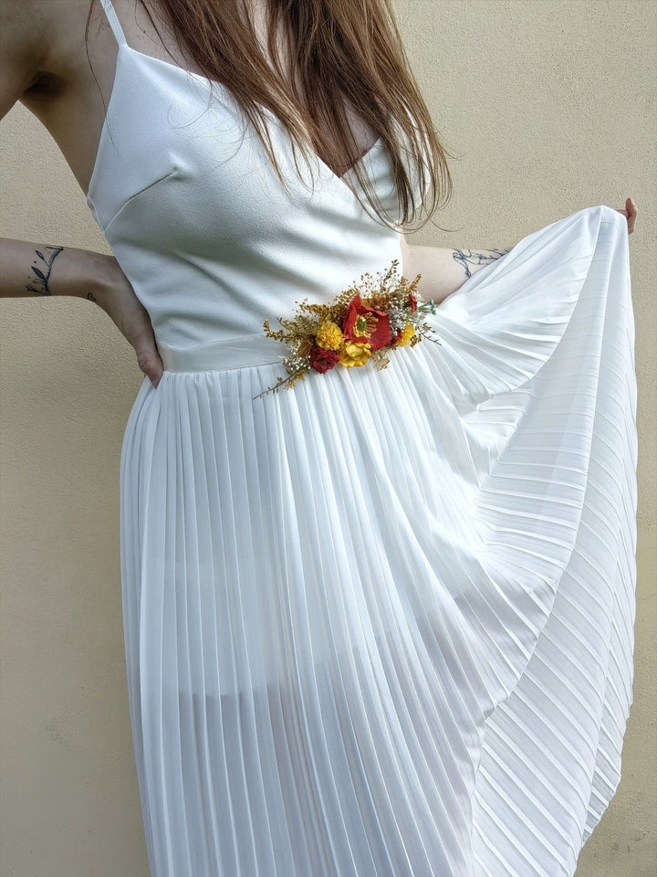 Red & Yellow Poppy Flower Belt: Boho Bridal Dress, Summer Wedding – handmade floral hair accessory by magaela