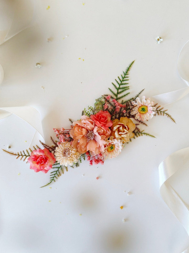 Blush Peach Flower Belt: Boho Bridal Wedding Dress Accessory – handmade floral hair accessory by magaela