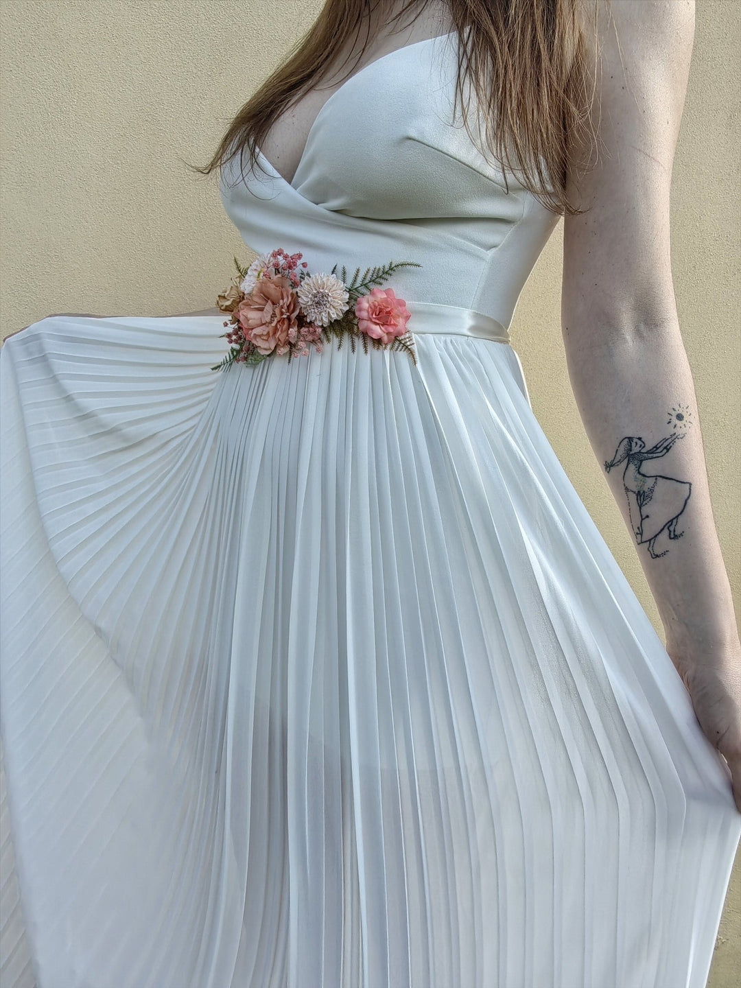 Blush Peach Flower Belt: Boho Bridal Wedding Dress Accessory – handmade floral hair accessory by magaela