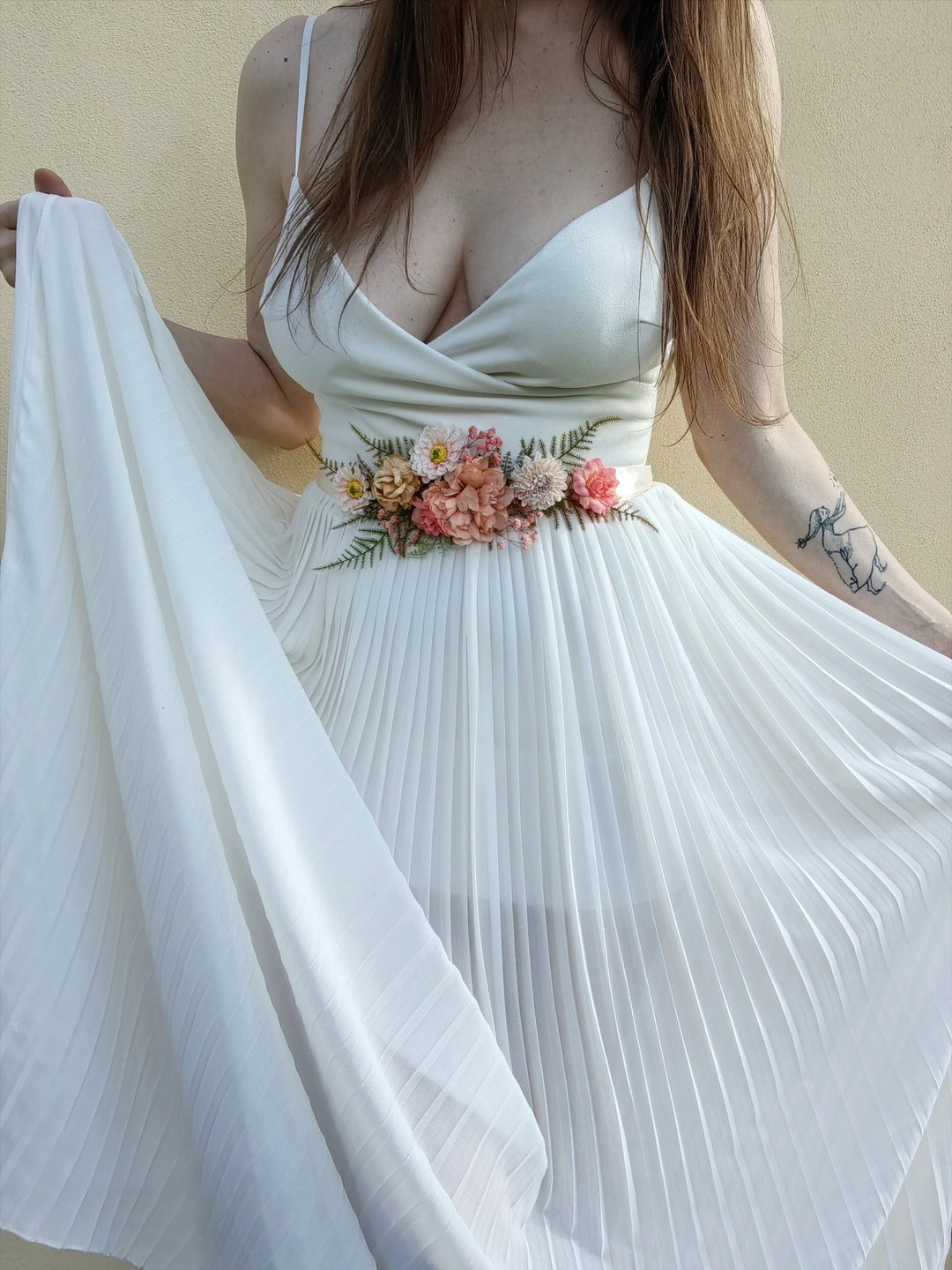 Blush Peach Flower Belt: Boho Bridal Wedding Dress Accessory – handmade floral hair accessory by magaela