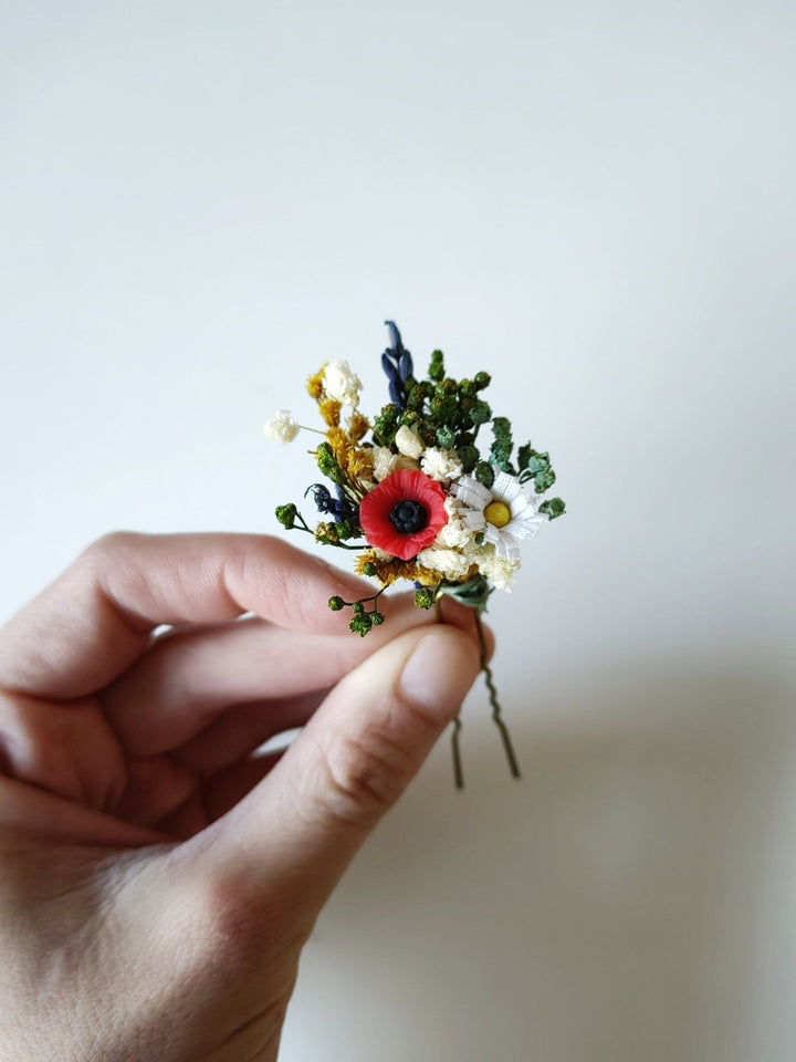 Floral Hair Pins: Folk Meadow Wedding Accessories – handmade floral hair accessory by magaela