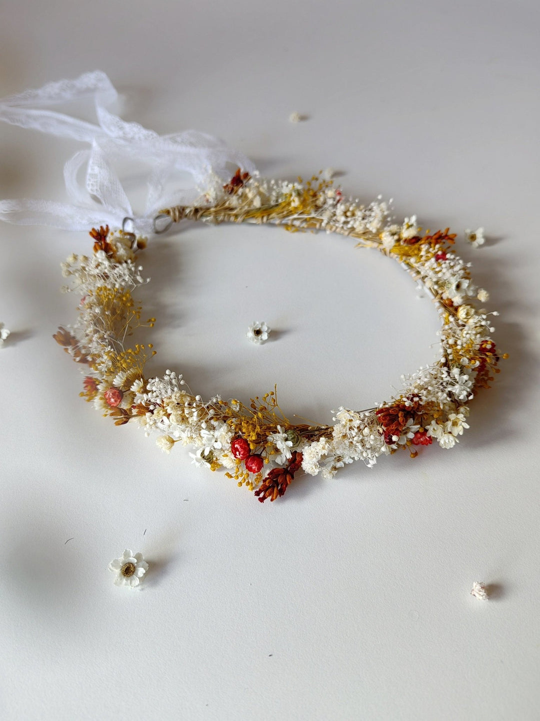 Terracotta Flower Bridal Crown: Preserved Cottagecore Wedding Wreath – handmade floral hair accessory by magaela