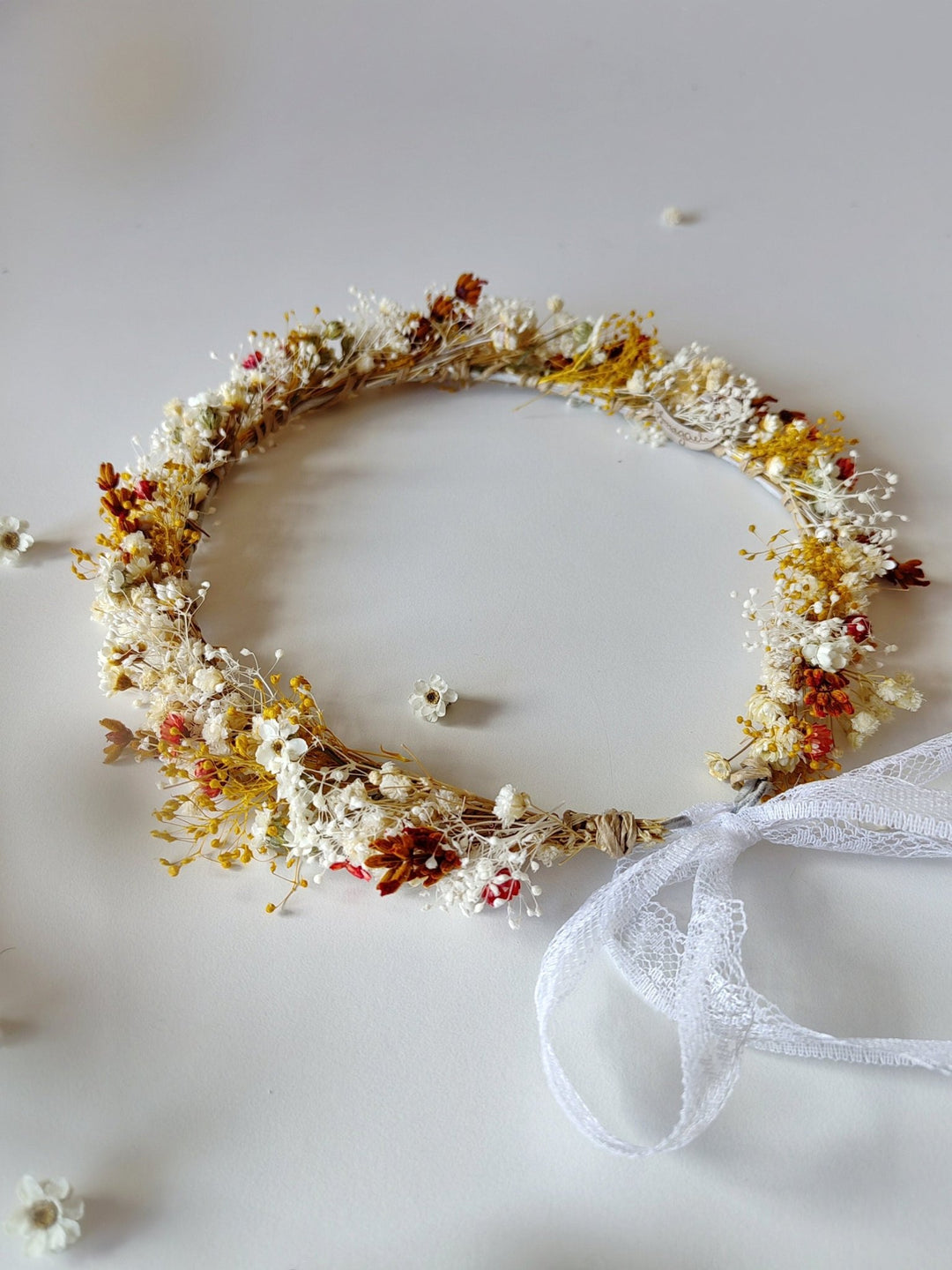 Terracotta Flower Bridal Crown: Preserved Cottagecore Wedding Wreath – handmade floral hair accessory by magaela