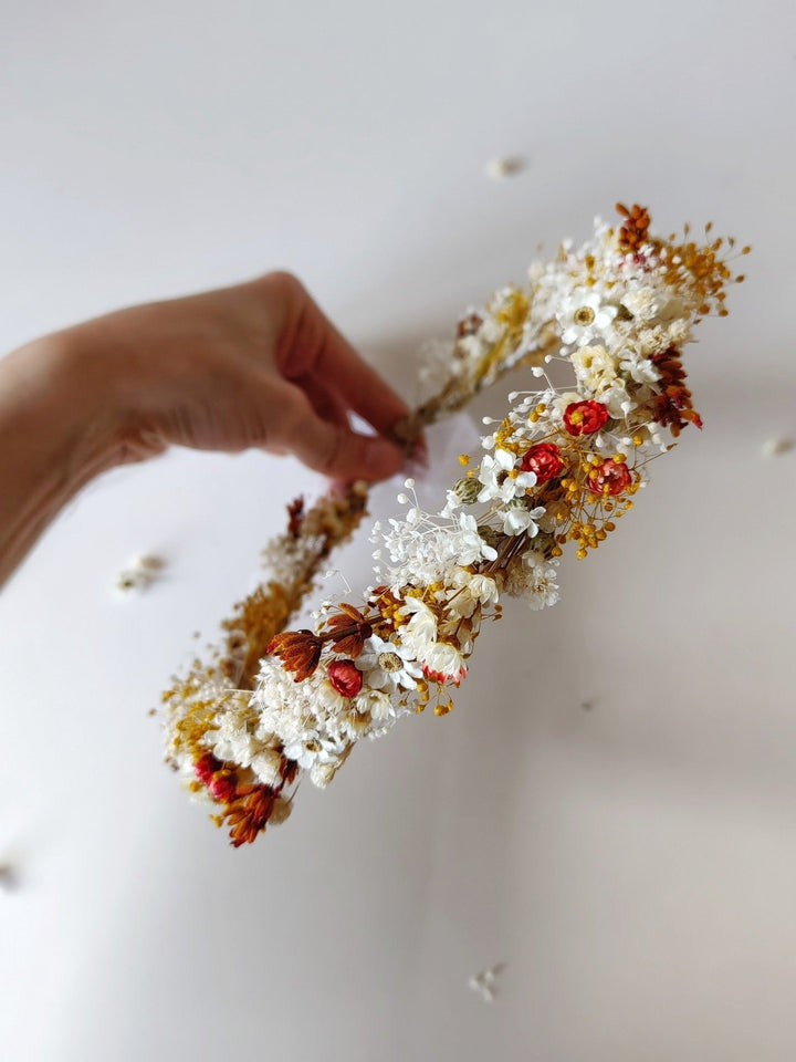 Terracotta Flower Bridal Crown: Preserved Cottagecore Wedding Wreath – handmade floral hair accessory by magaela