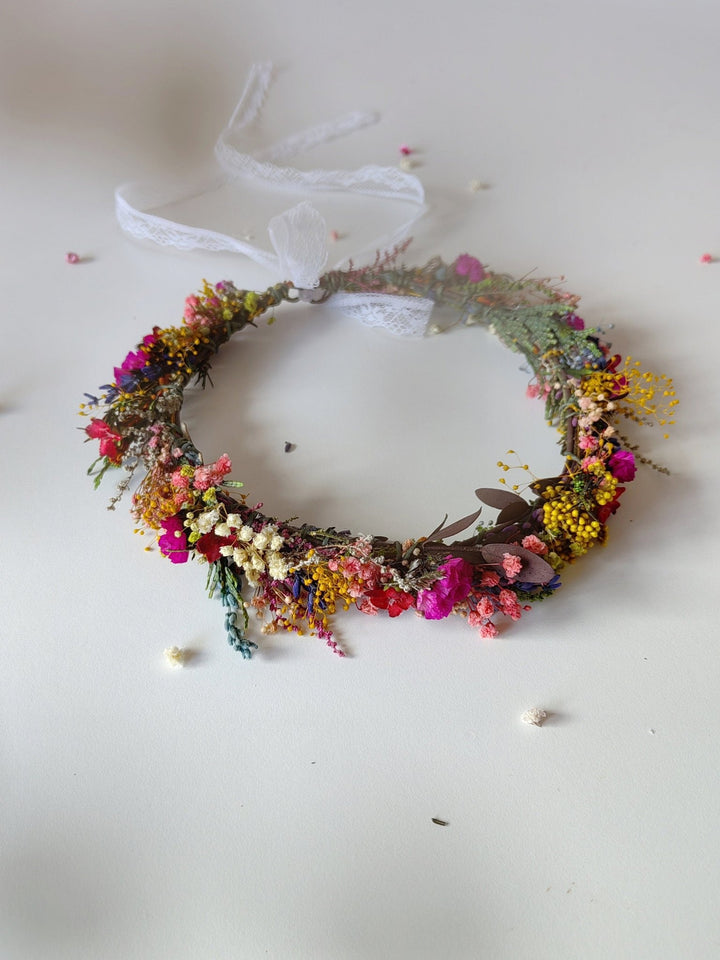 Magenta Flower Bridal Wreath: Wildflower Meadow Headpiece – handmade floral hair accessory by magaela