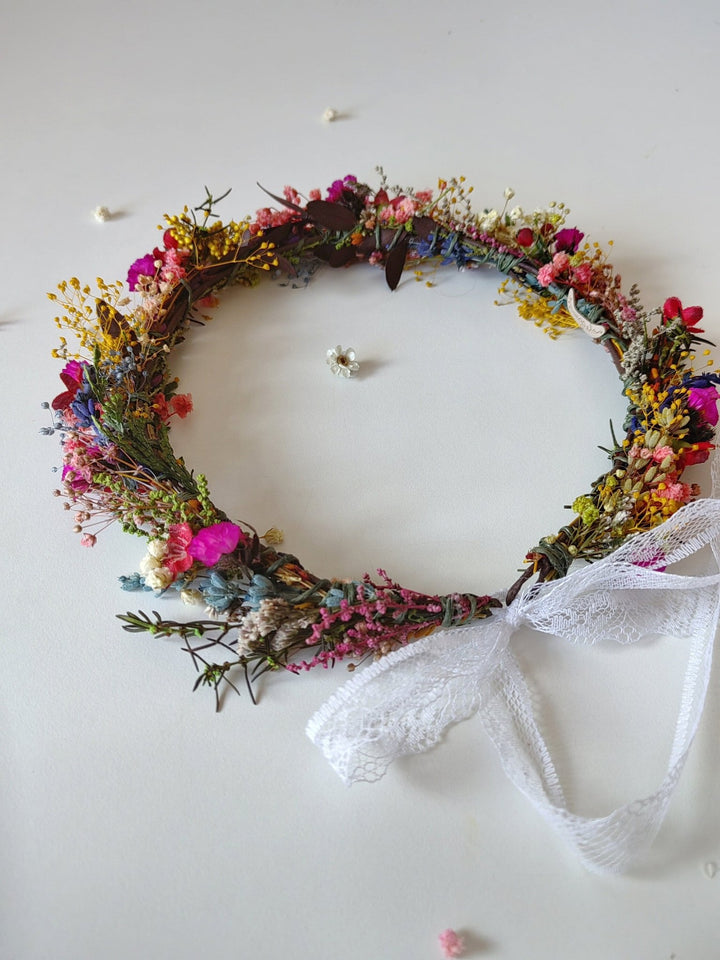 Magenta Flower Bridal Wreath: Wildflower Meadow Headpiece – handmade floral hair accessory by magaela