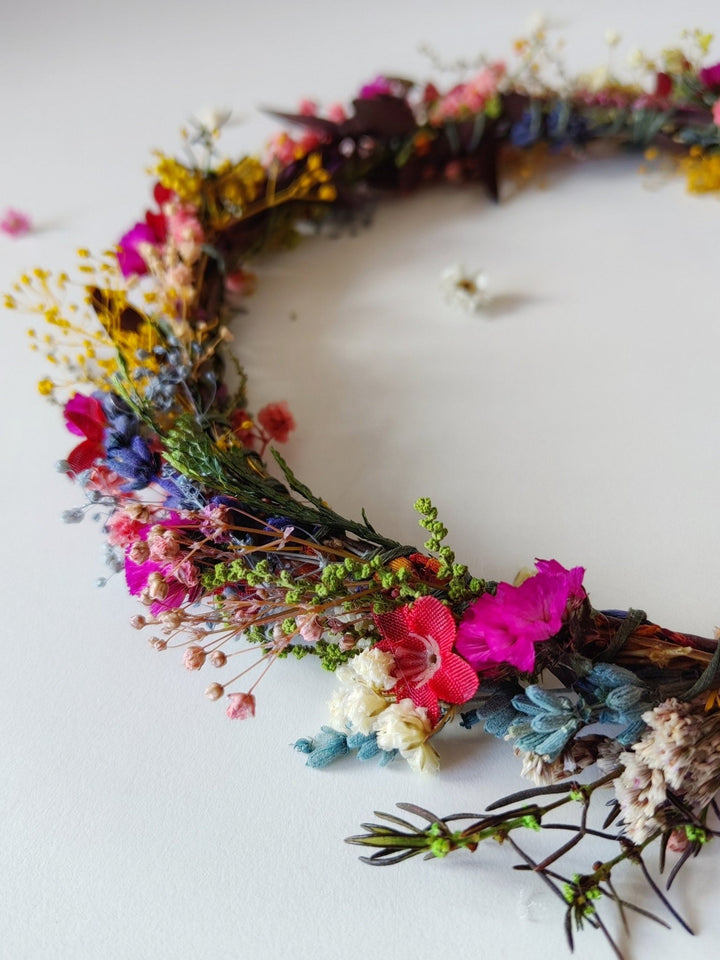 Magenta Flower Bridal Wreath: Wildflower Meadow Headpiece – handmade floral hair accessory by magaela