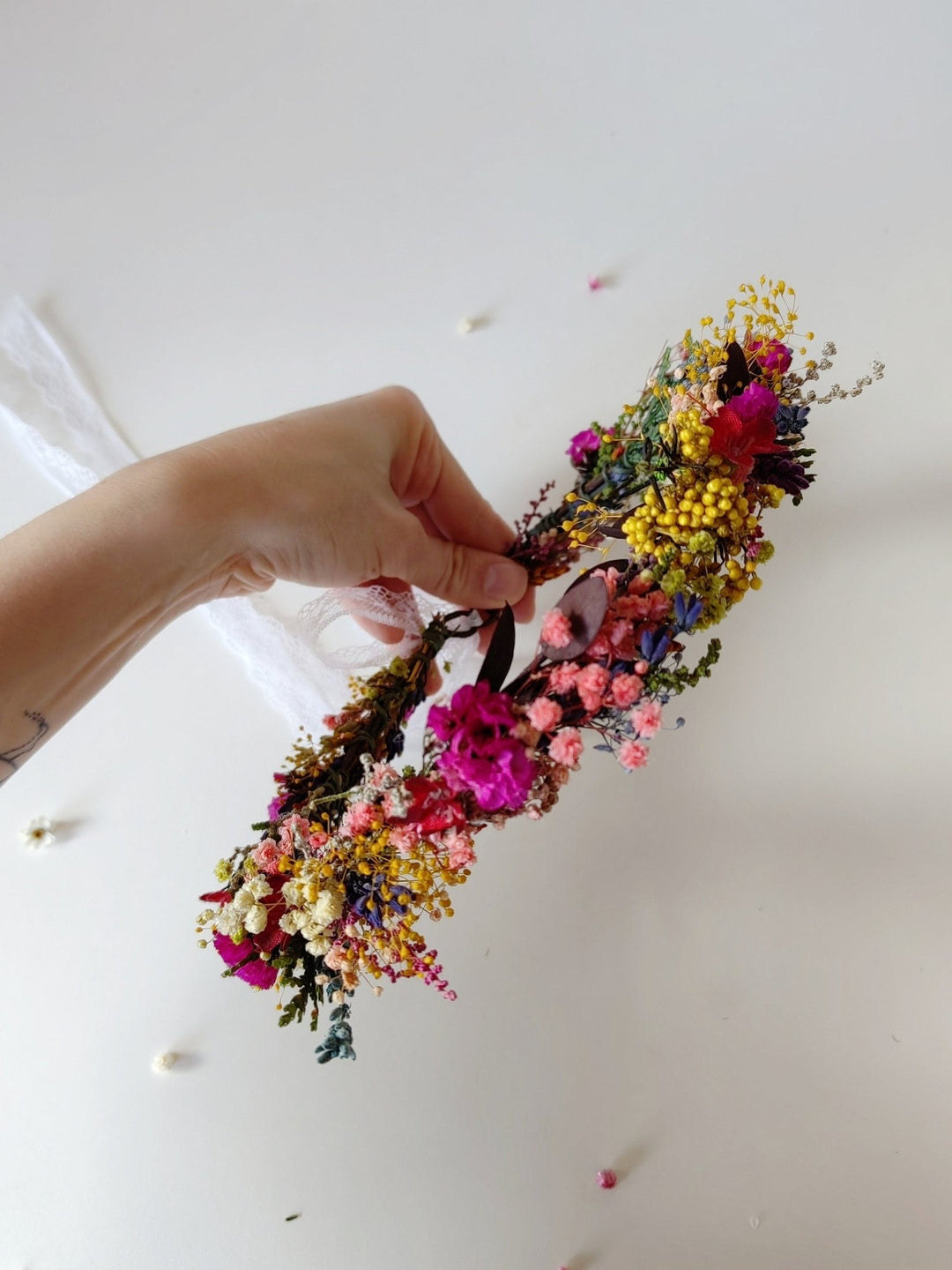 Magenta Flower Bridal Wreath: Wildflower Meadow Headpiece – handmade floral hair accessory by magaela