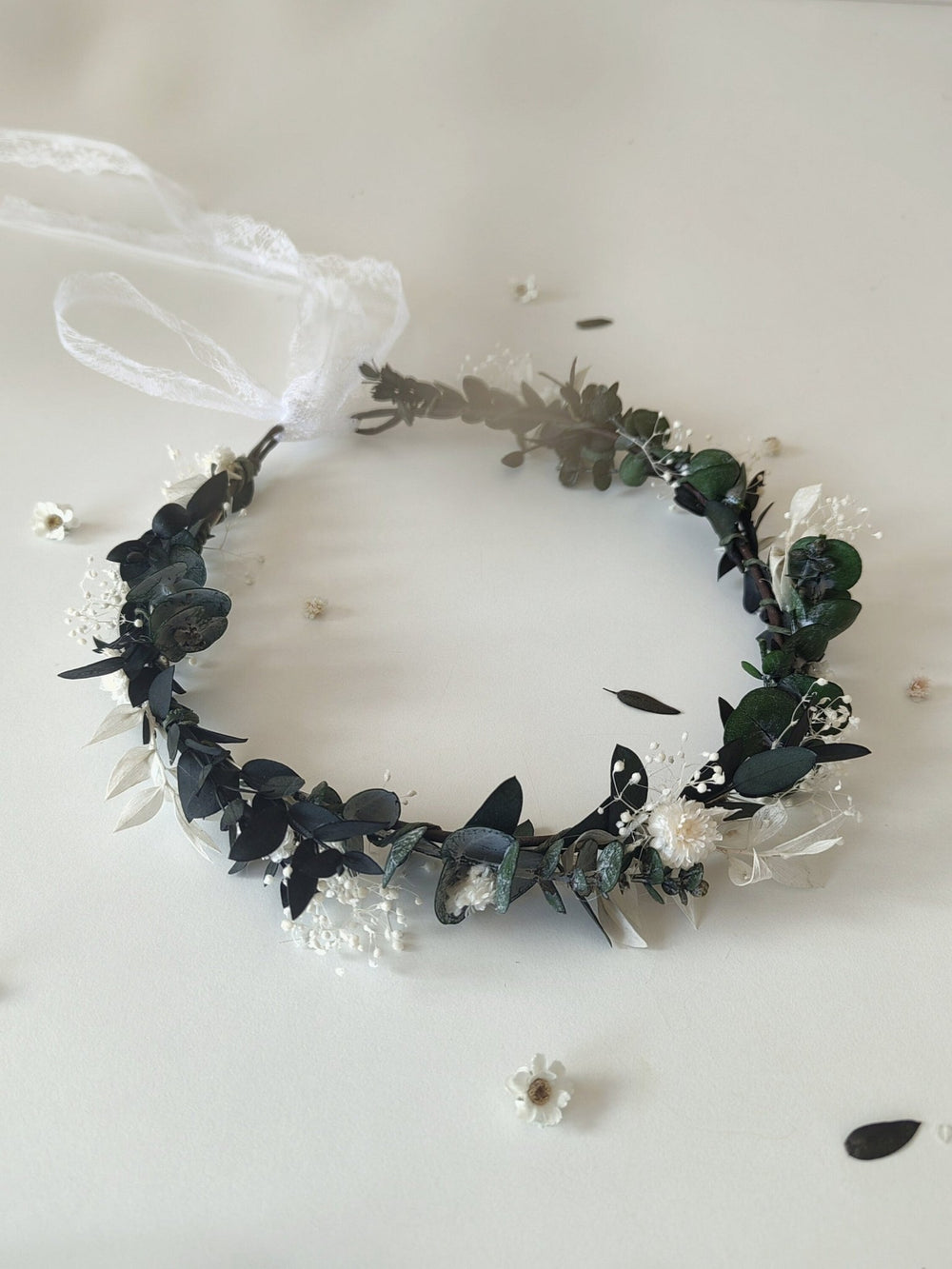 Eucalyptus Flower Wreath: Greenery Bridal Crown, Rustic Wedding Hair – handmade floral hair accessory by magaela