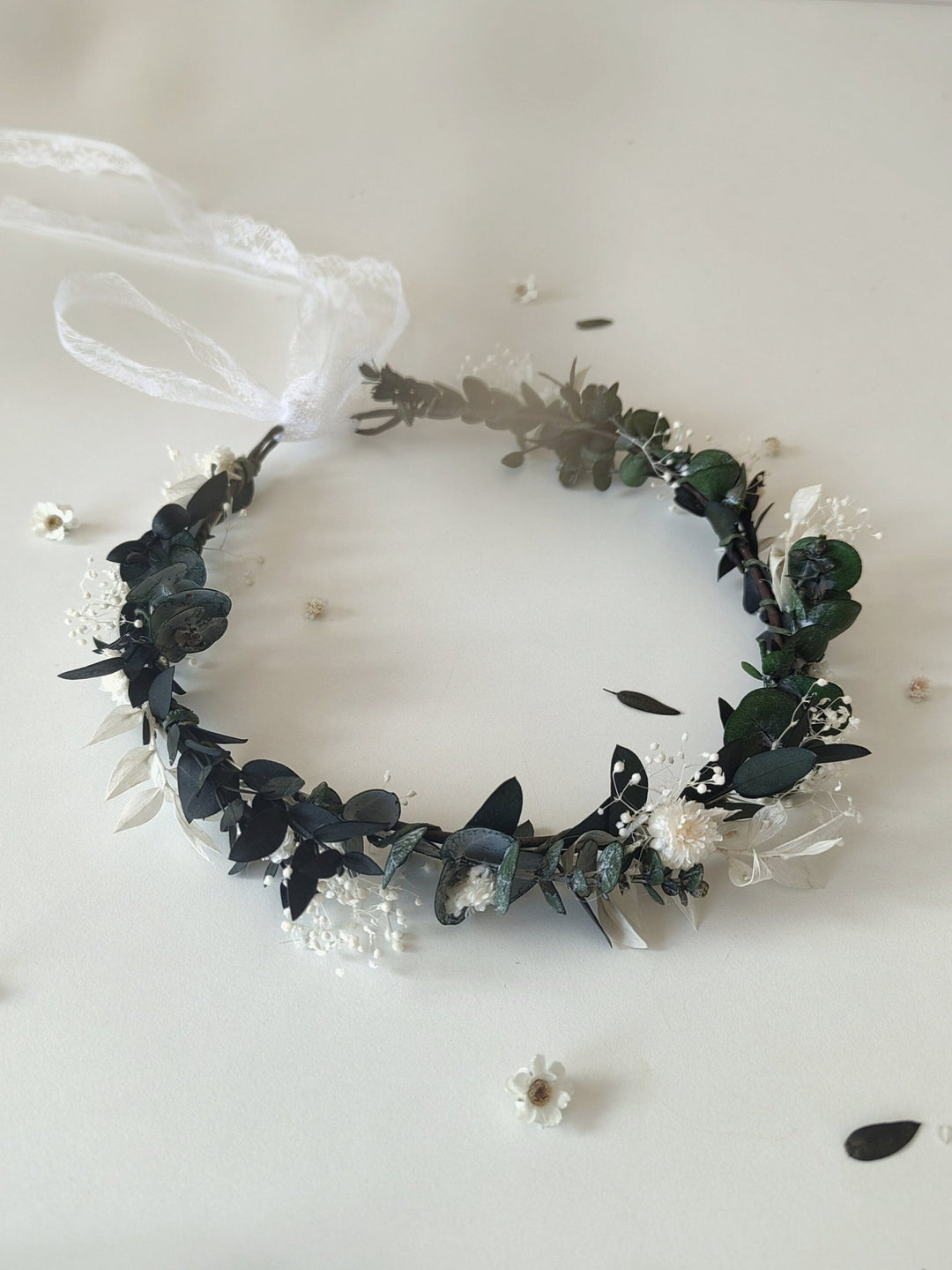 Eucalyptus Flower Wreath: Greenery Bridal Crown, Rustic Wedding Hair – handmade floral hair accessory by magaela