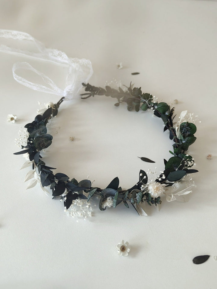 Eucalyptus Flower Wreath: Greenery Bridal Crown, Rustic Wedding Hair – handmade floral hair accessory by magaela