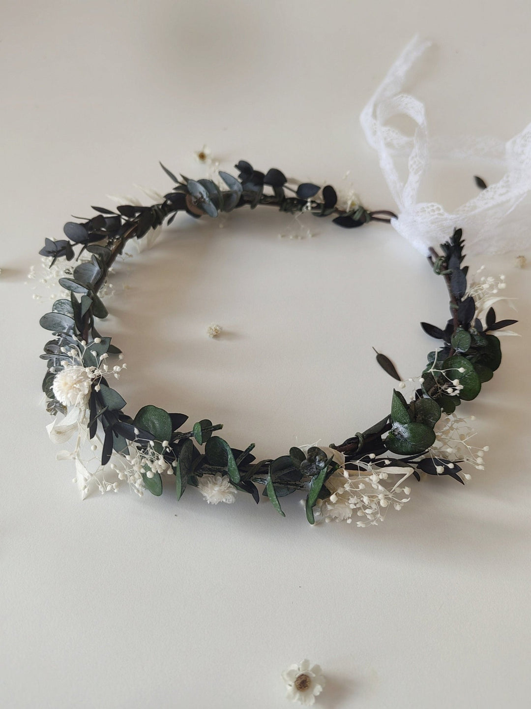 Eucalyptus Flower Wreath: Greenery Bridal Crown, Rustic Wedding Hair – handmade floral hair accessory by magaela