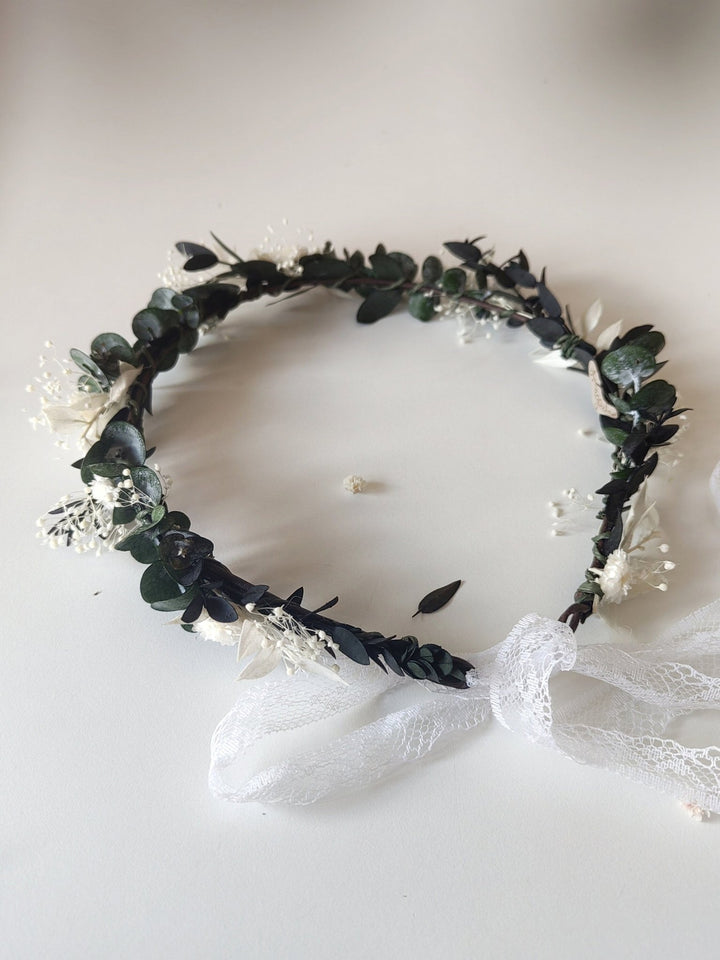 Eucalyptus Flower Wreath: Greenery Bridal Crown, Rustic Wedding Hair – handmade floral hair accessory by magaela
