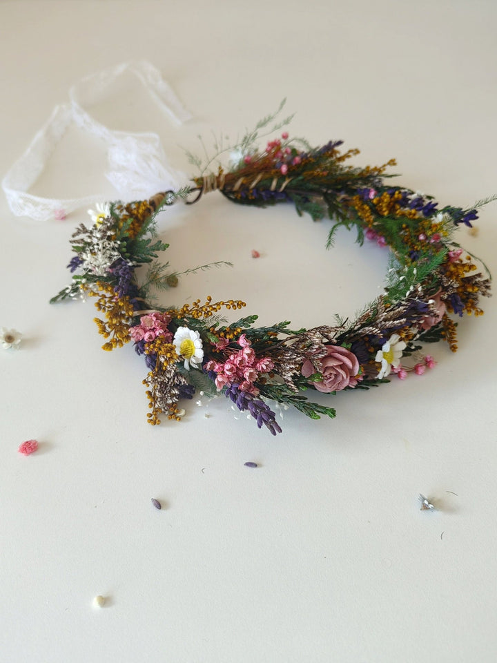Woodland Flower Wreath: Boho Wedding Bridal Hair Crown – handmade floral hair accessory by magaela