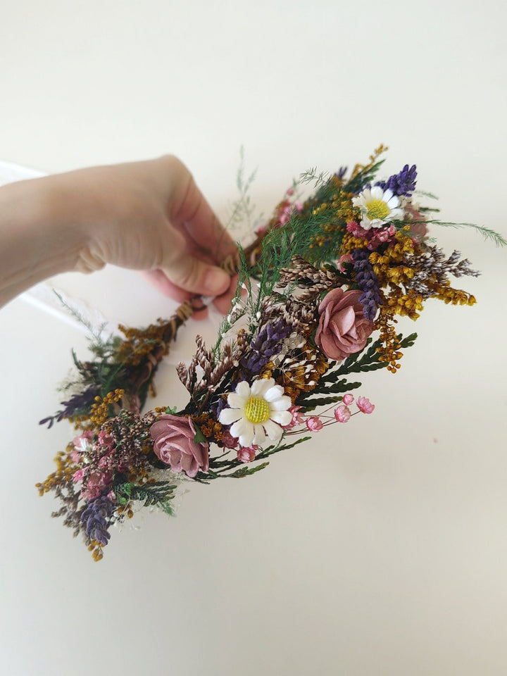Woodland Flower Wreath: Boho Wedding Bridal Hair Crown – handmade floral hair accessory by magaela