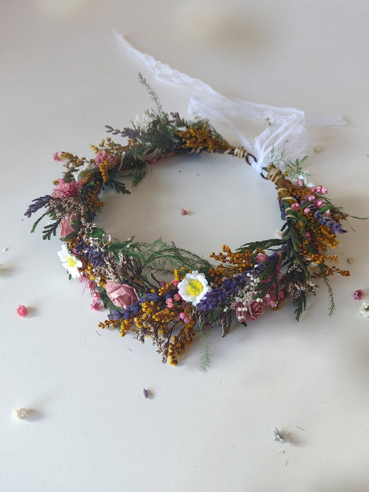 Woodland Flower Wreath: Boho Wedding Bridal Hair Crown – handmade floral hair accessory by magaela