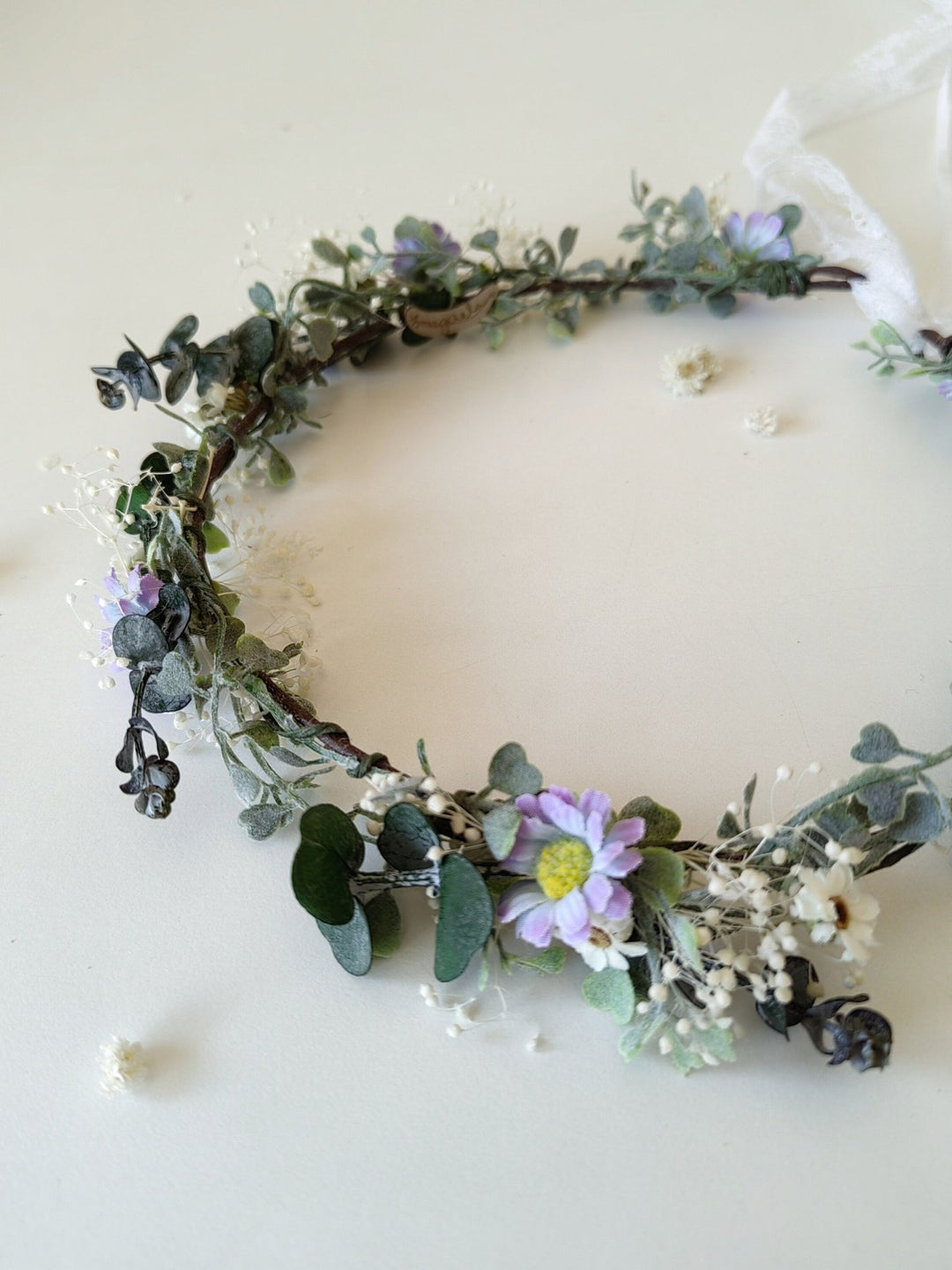 Daisy Eucalyptus Flower Wreath: Bridal Hair Accessory, Romantic Wedding – handmade floral hair accessory by magaela