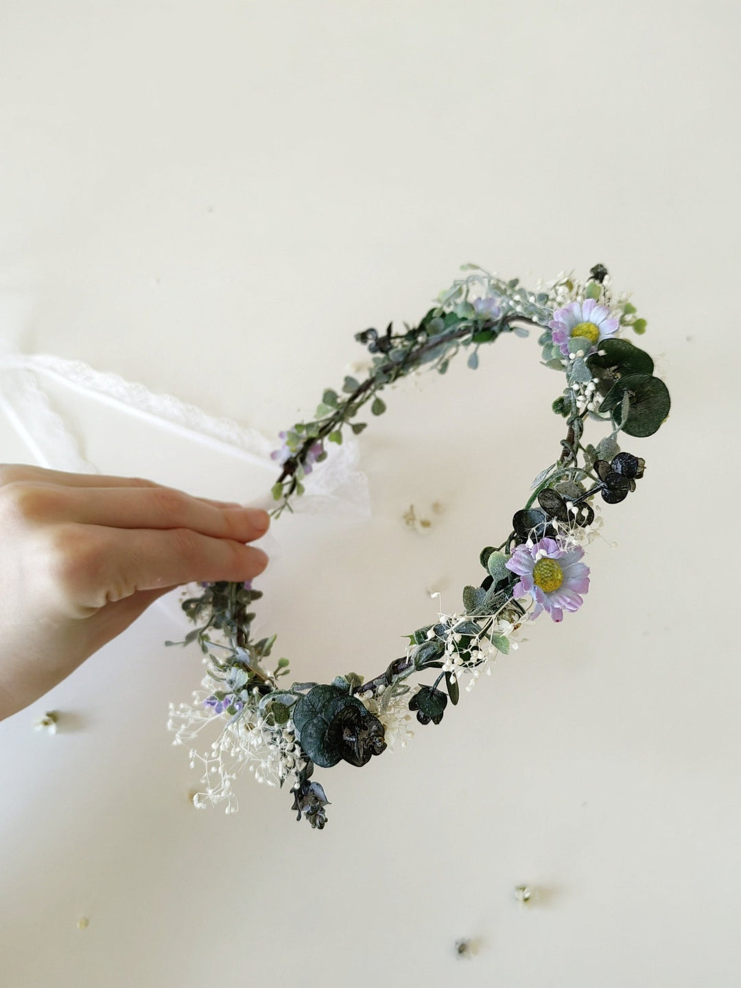 Daisy Eucalyptus Flower Wreath: Bridal Hair Accessory, Romantic Wedding – handmade floral hair accessory by magaela
