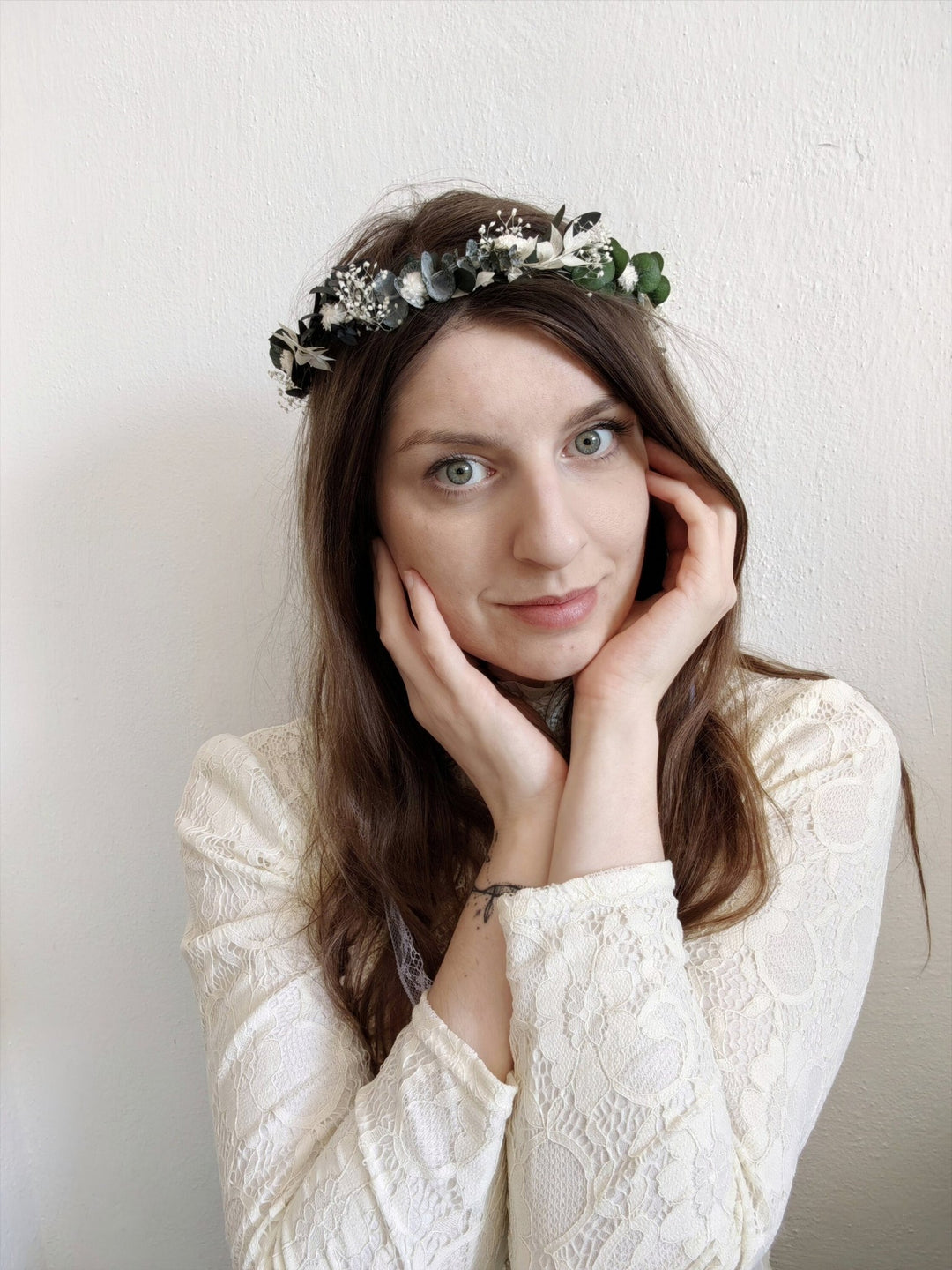 Eucalyptus Flower Wreath: Greenery Bridal Crown, Rustic Wedding Hair – handmade floral hair accessory by magaela