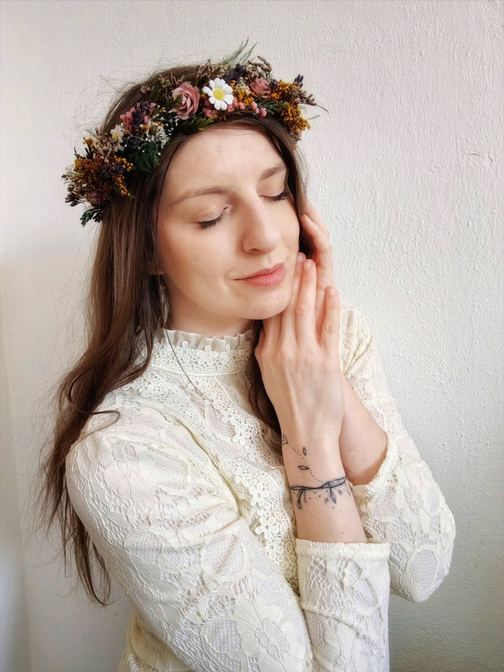Woodland Flower Wreath: Boho Wedding Bridal Hair Crown – handmade floral hair accessory by magaela