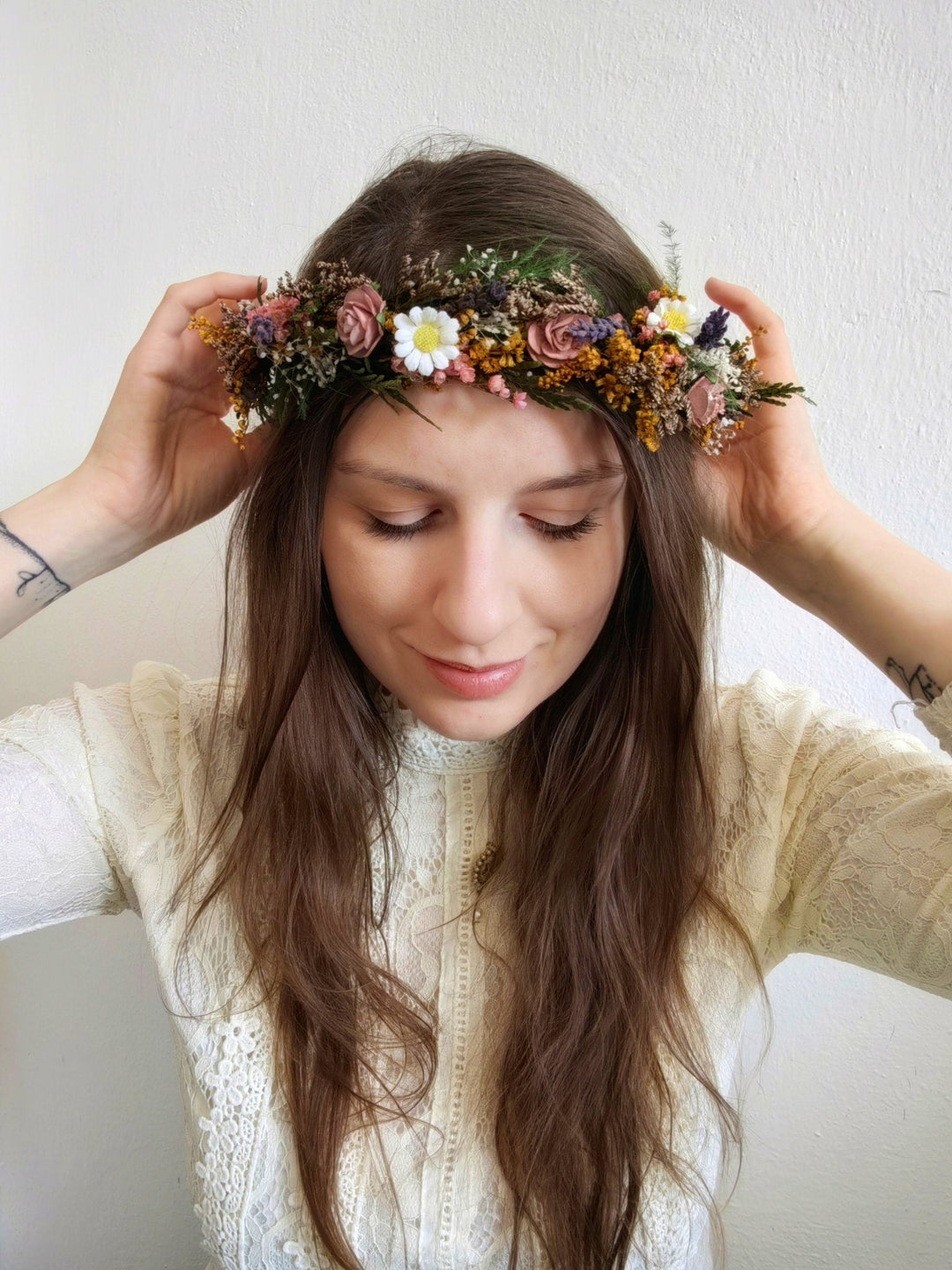 Woodland Flower Wreath: Boho Wedding Bridal Hair Crown – handmade floral hair accessory by magaela