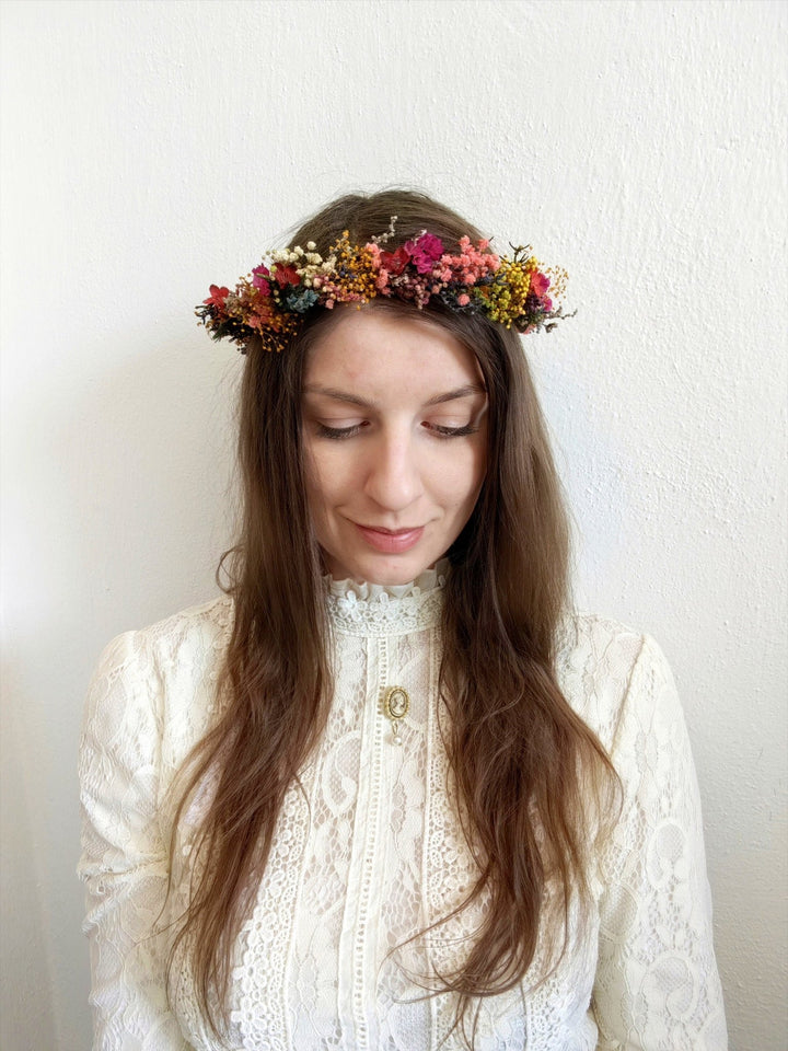 Magenta Flower Bridal Wreath: Wildflower Meadow Headpiece – handmade floral hair accessory by magaela