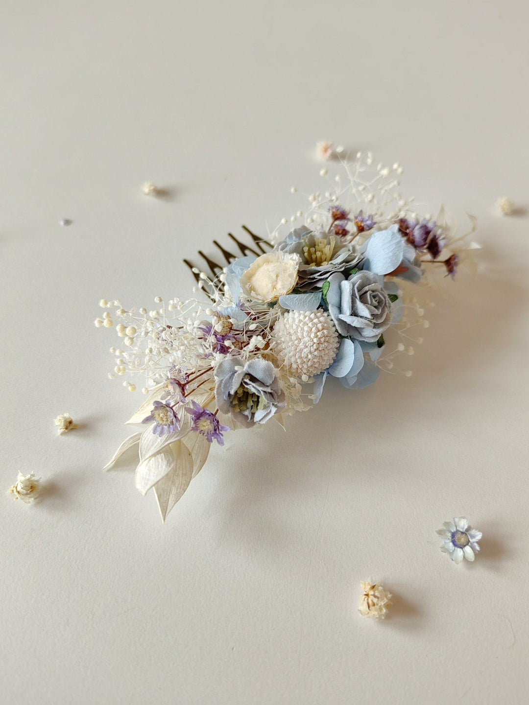 Baby Blue Floral Hair Comb: Romantic Bridal Hydrangea Wedding Accessory – handmade floral hair accessory by magaela