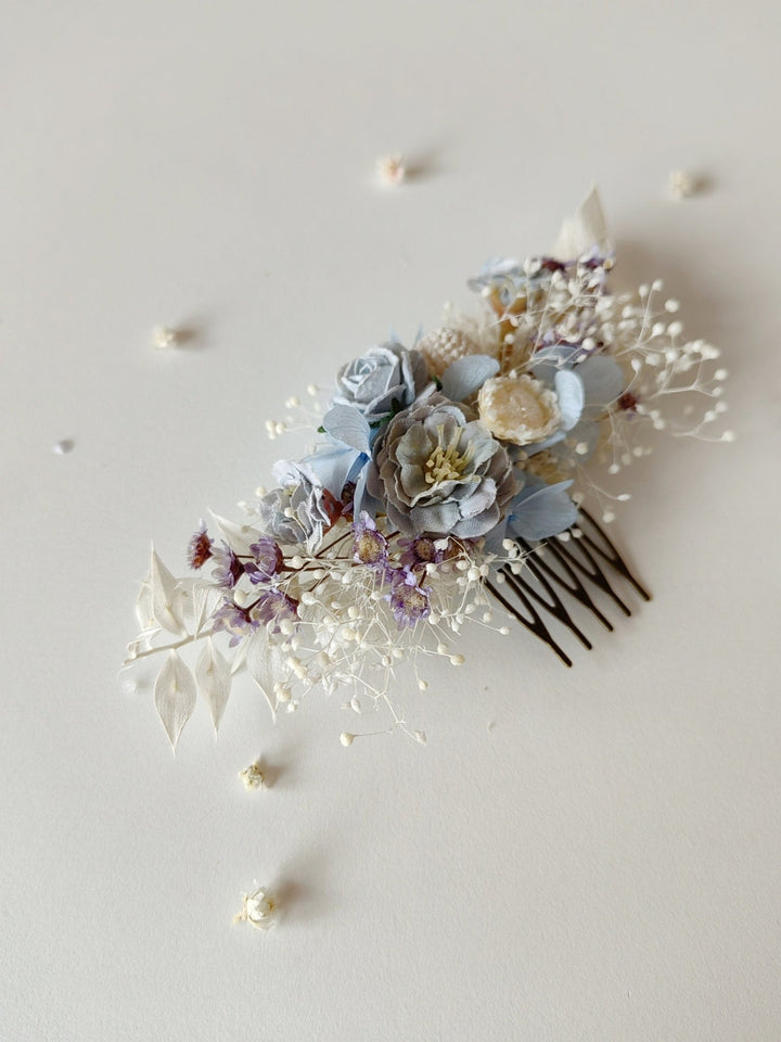 Baby Blue Floral Hair Comb: Romantic Bridal Hydrangea Wedding Accessory – handmade floral hair accessory by magaela
