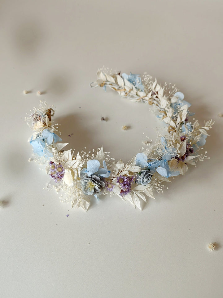 Baby Blue Hydrangea Bridal Wreath: Romantic Flower Hair Crown – handmade floral hair accessory by magaela