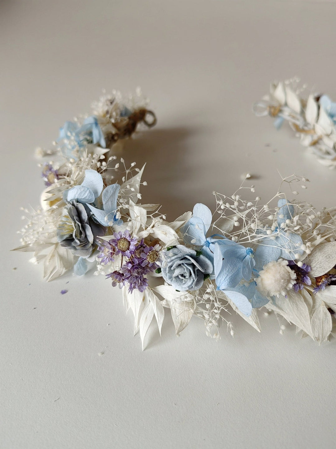 Baby Blue Hydrangea Bridal Wreath: Romantic Flower Hair Crown – handmade floral hair accessory by magaela