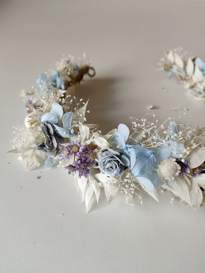 Baby Blue Hydrangea Bridal Wreath: Romantic Flower Hair Crown – handmade floral hair accessory by magaela
