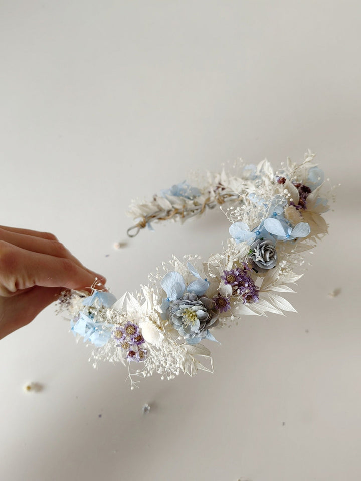 Baby Blue Hydrangea Bridal Wreath: Romantic Flower Hair Crown – handmade floral hair accessory by magaela