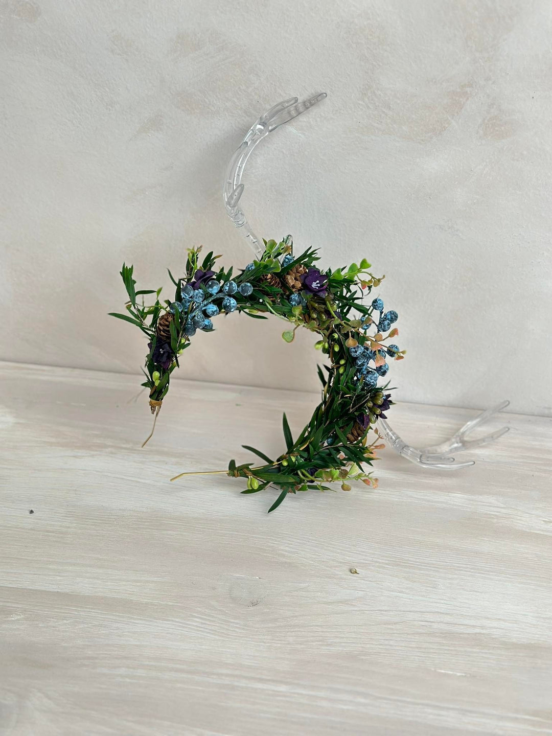 Black Flower Crown with Antlers: Halloween Wedding Headpiece – handmade floral hair accessory by magaela