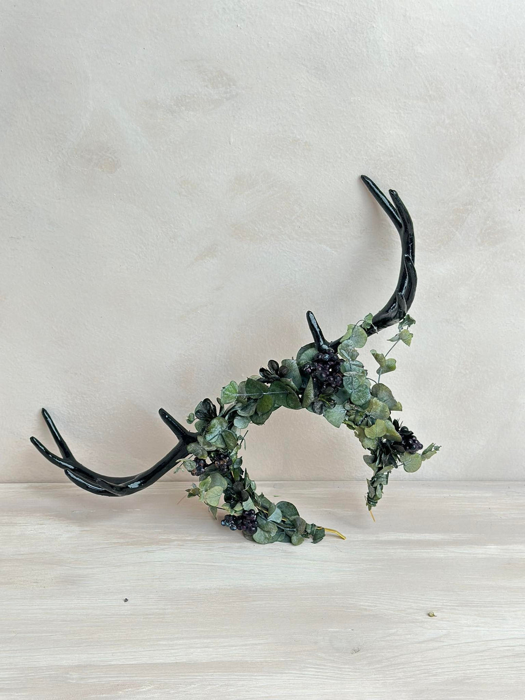 Black Flower Crown with Antlers: Halloween Wedding Headpiece – handmade floral hair accessory by magaela