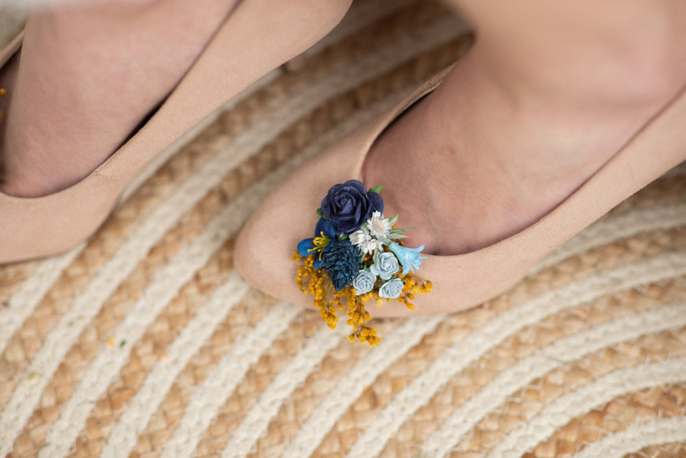 Blue Flower Shoe Clips: Bridal Shoe Decoration – handmade floral hair accessory by magaela