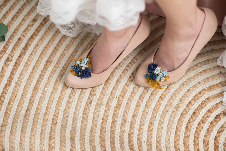 Blue Flower Shoe Clips: Bridal Shoe Decoration – handmade floral hair accessory by magaela
