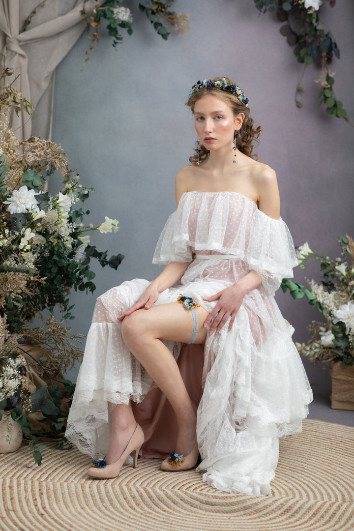 Something Blue Wedding Garter: Navy Floral Bridal Toss Garter – handmade floral hair accessory by magaela