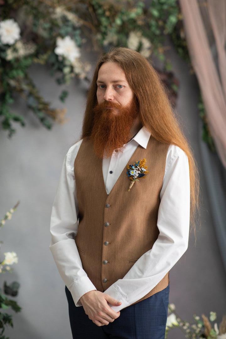 Navy Blue Groom Boutonniere: Meadow Wedding Lapel Flower – handmade floral hair accessory by magaela