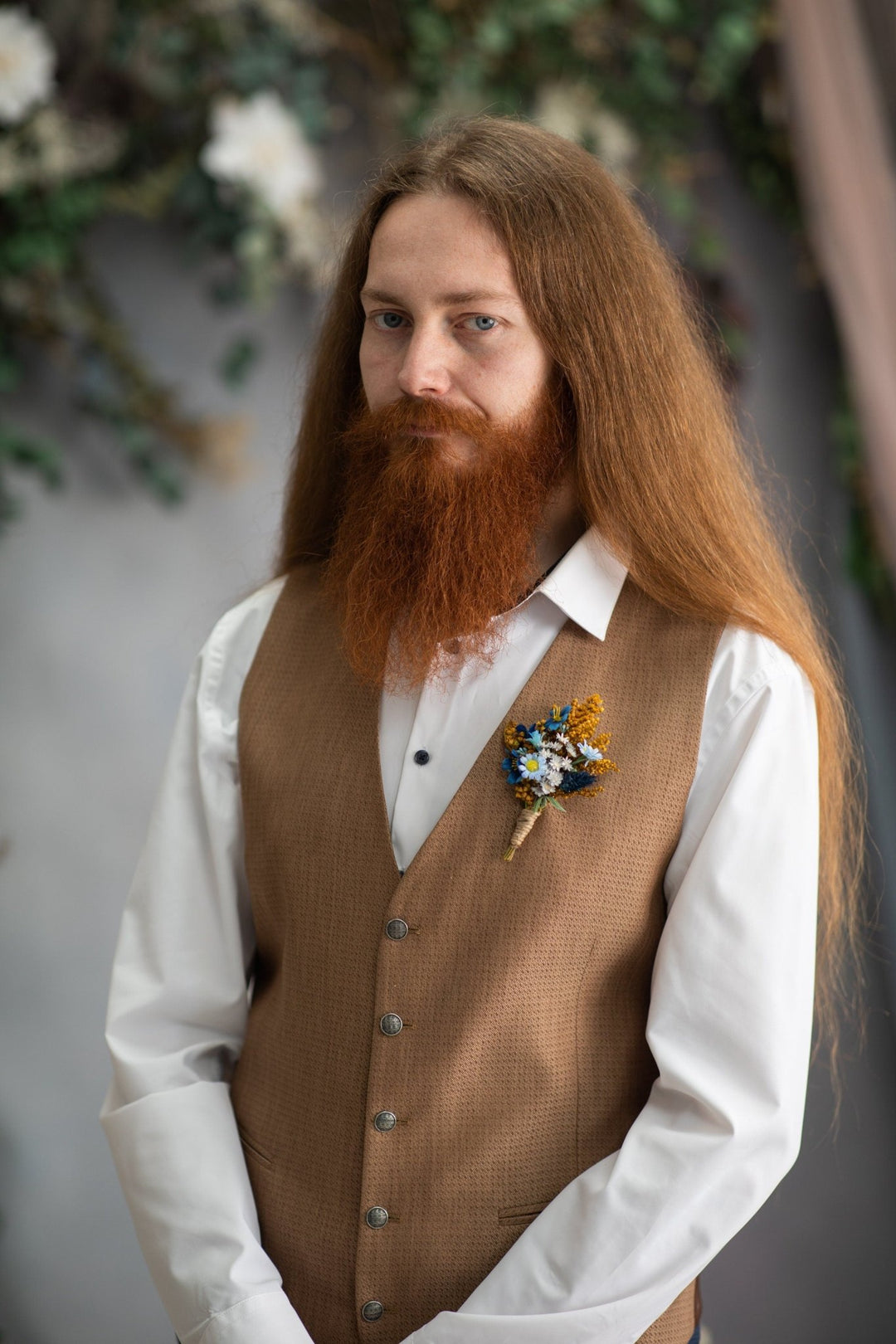 Navy Blue Groom Boutonniere: Meadow Wedding Lapel Flower – handmade floral hair accessory by magaela