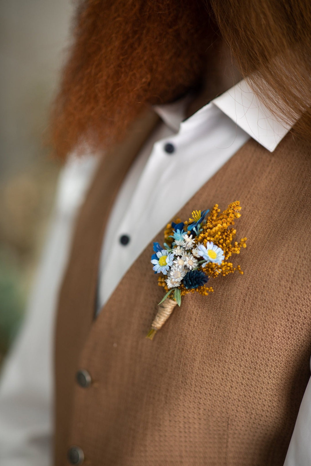 Navy Blue Groom Boutonniere: Meadow Wedding Lapel Flower – handmade floral hair accessory by magaela