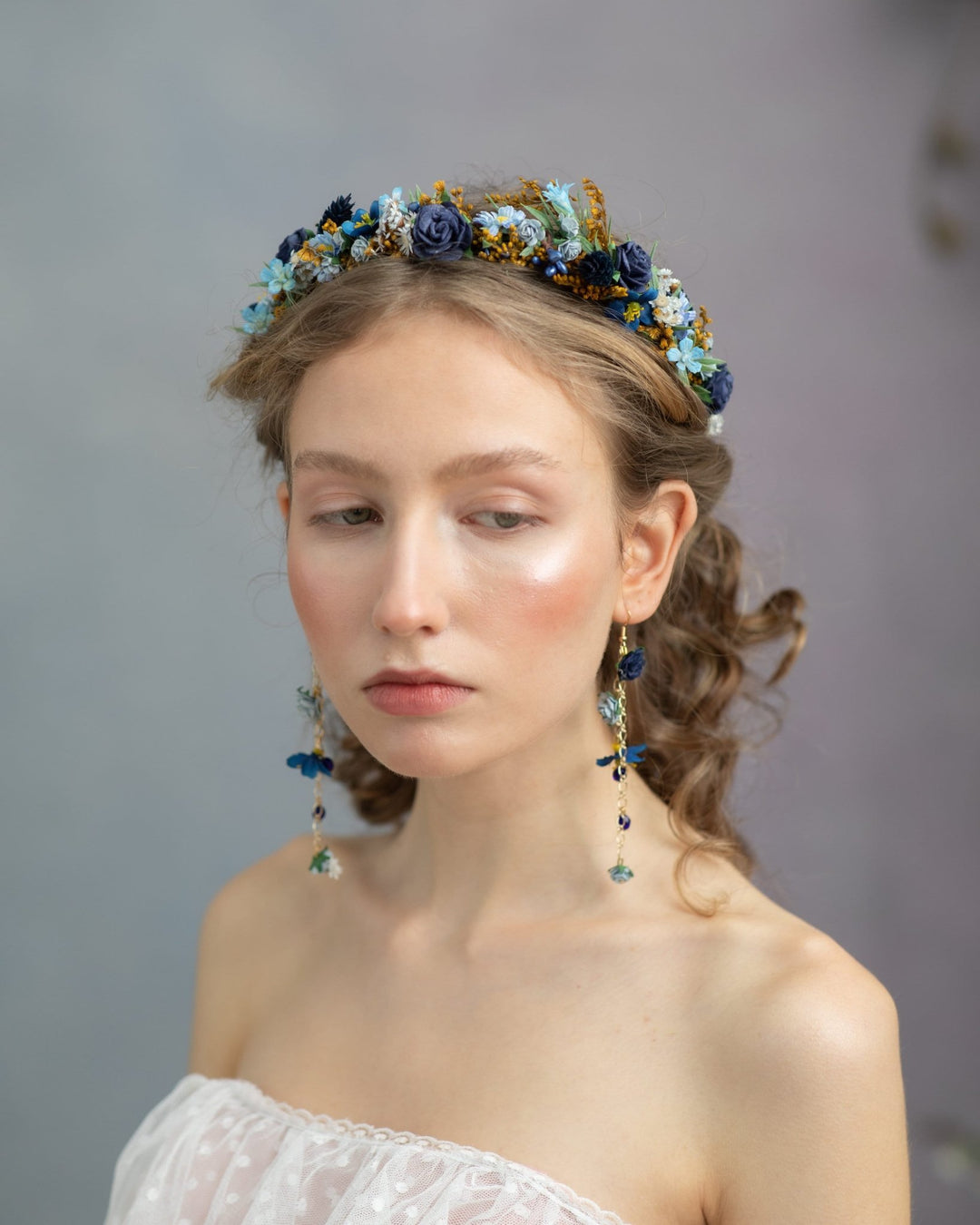 Navy Blue Rose Flower Crown: Bridal Headpiece, Something Blue – handmade floral hair accessory by magaela