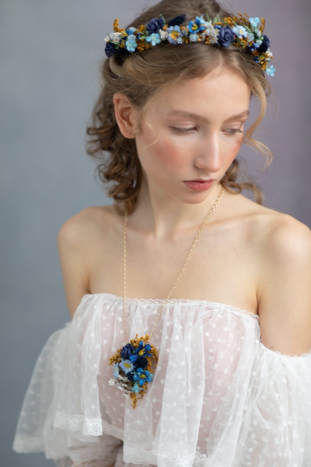 Navy Blue Rose Flower Crown: Bridal Headpiece, Something Blue – handmade floral hair accessory by magaela