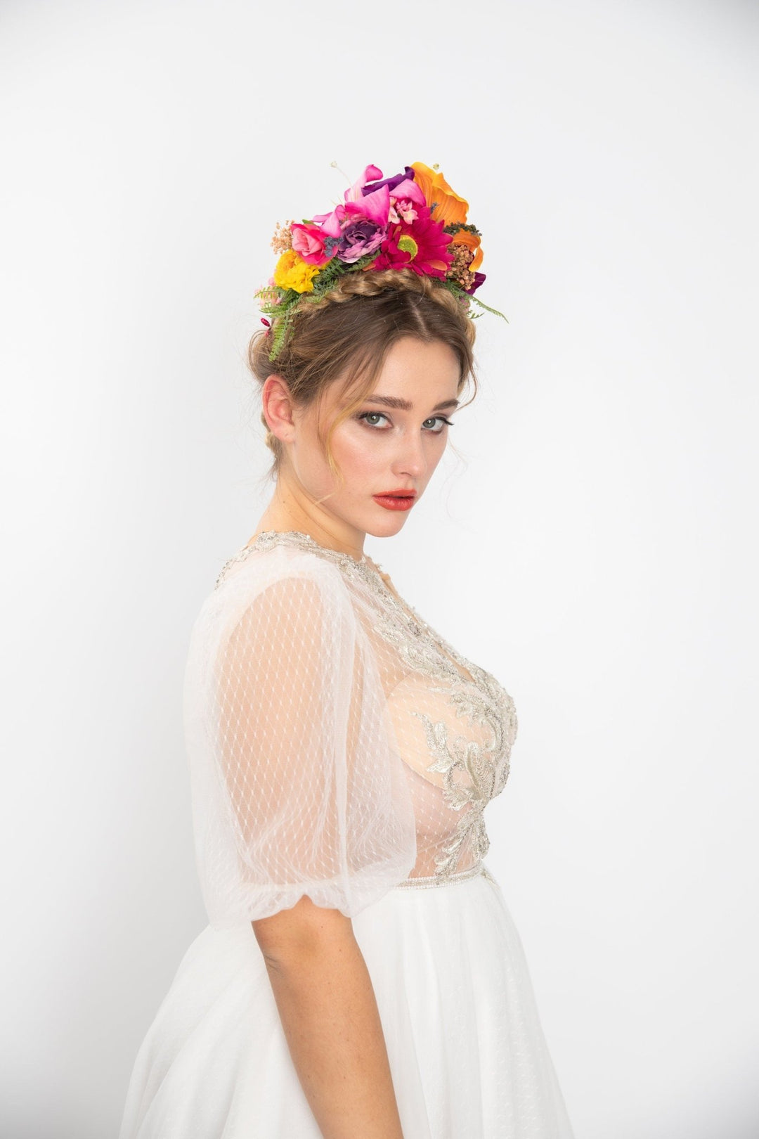 Frida Flower Headband: Lily, Fuchsia, Summer Wedding Headpiece – handmade floral hair accessory by magaela