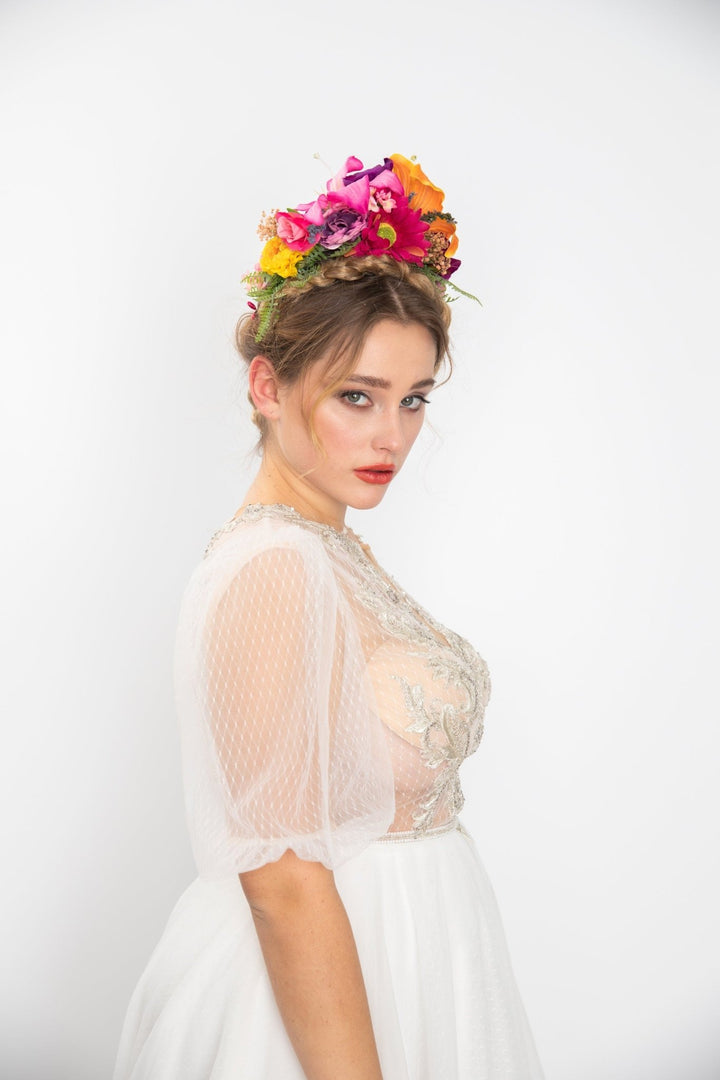 Frida Flower Headband: Lily, Fuchsia, Summer Wedding Headpiece – handmade floral hair accessory by magaela