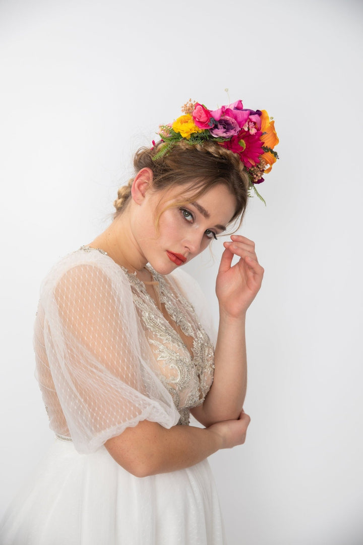 Frida Flower Headband: Lily, Fuchsia, Summer Wedding Headpiece – handmade floral hair accessory by magaela