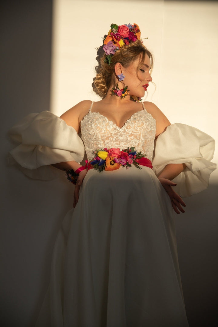 Tulip Flower Belt: Boho Wedding Dress Sash, Colorful Hippie Design – handmade floral hair accessory by magaela