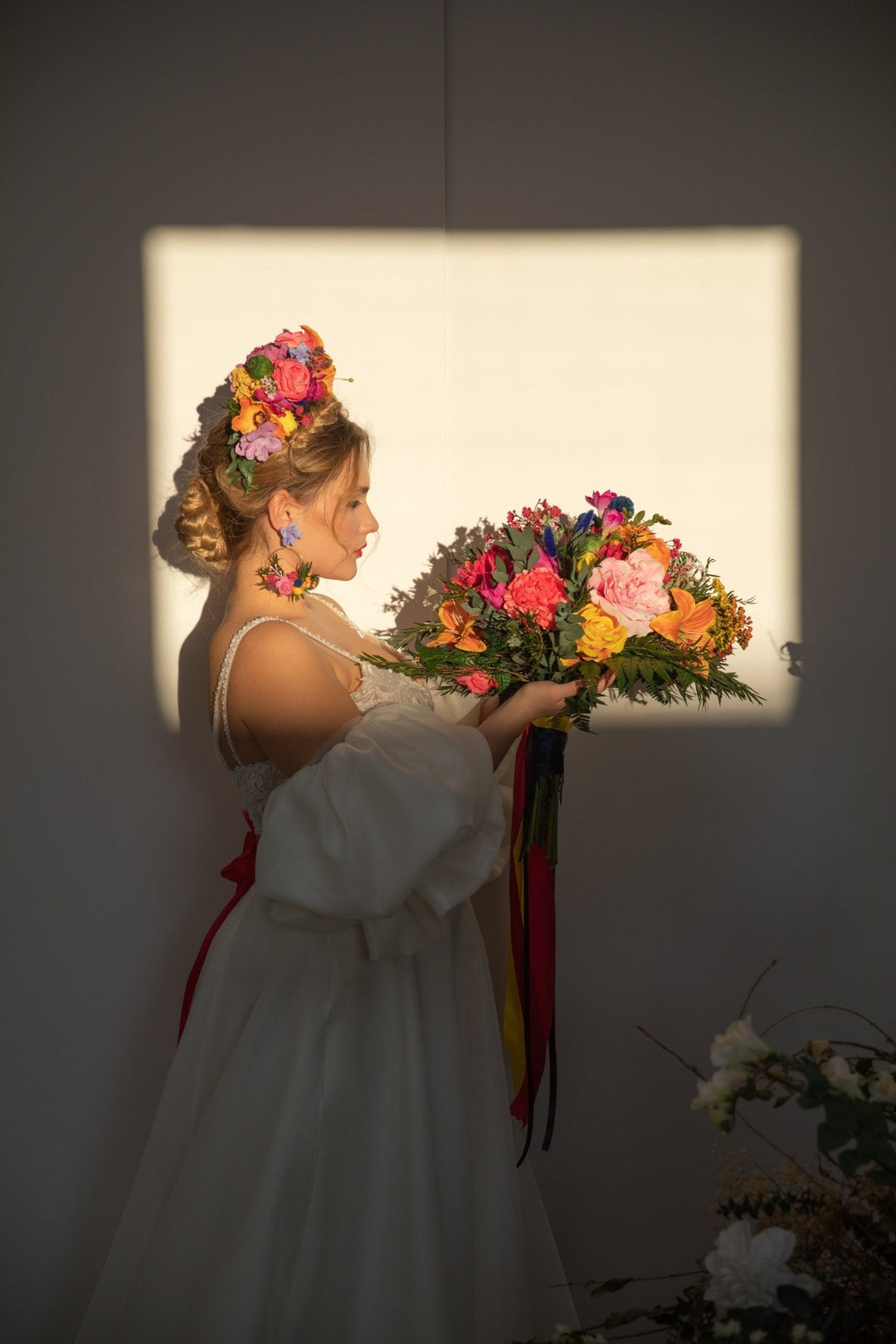 Large Lily Bridal Bouquet: Colorful Boho Summer Wedding – handmade floral hair accessory by magaela