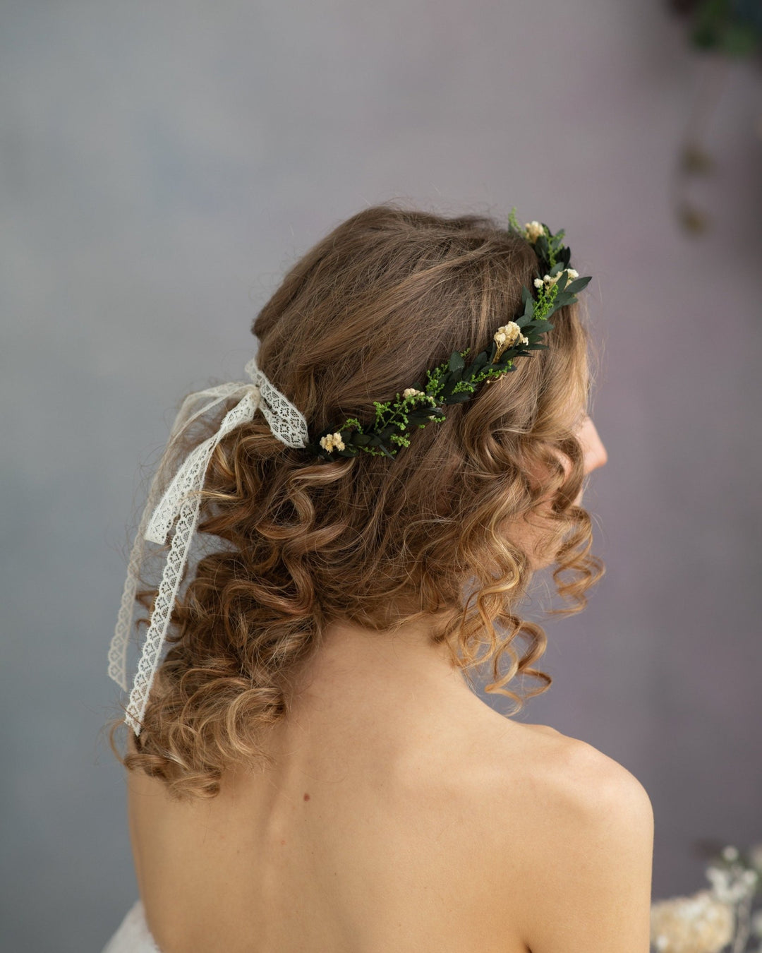 Eucalyptus Wedding Hair Crown: Baby's Breath Bridal Flower Wreath – handmade floral hair accessory by magaela